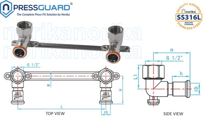 Stainless Steel 316L Press Fit Double Elbow Wall Mounted Plate
